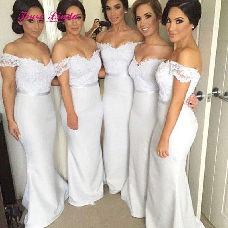 Long Bridesmaids Dresses For Women Off The Shoulder Floor Length White Bridesmaid Dress Vestidos Boda Invitada Mujer | Свадьбы и