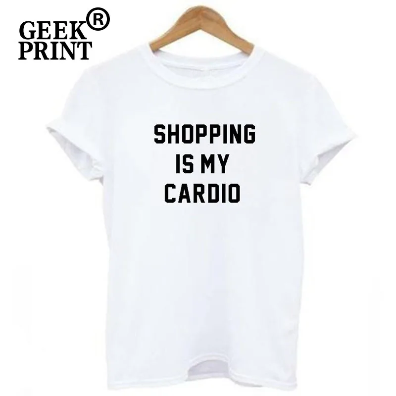 Женская футболка с надписью Shopaholic SHOPPING IS MY CARDIO Подарочная забавная для девочек