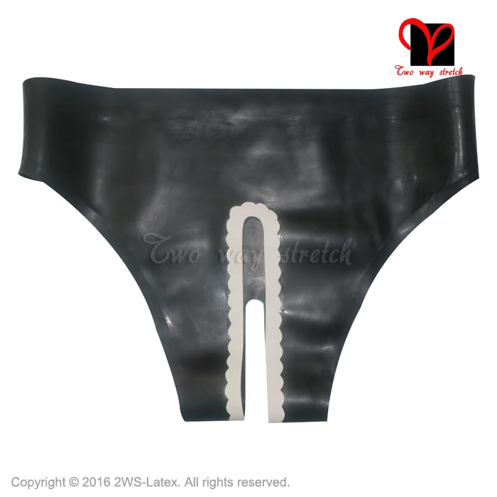 Black and white Ripple trims Sexy Latex underwear Rubber Briefs shorts knickers Rubber thongs undies bottoms size XXXL KZ-035
