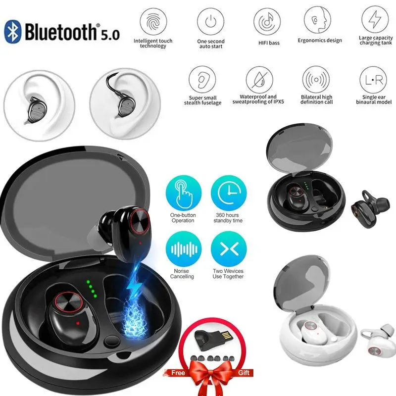 TWS беспроводные Bluetooth наушники с двумя ушками для зарядки 5 0 гарнитура стерео мини