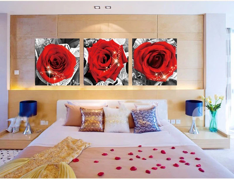 Без рамки 3 шт. романтические розы цветы настенные картины Современная Картина на