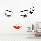 Декоративная наклейка для салона красоты, виниловые наклейки на стену с изображением бабочек, съемные глаза с красными губами, виниловый настенный плакат AZ297