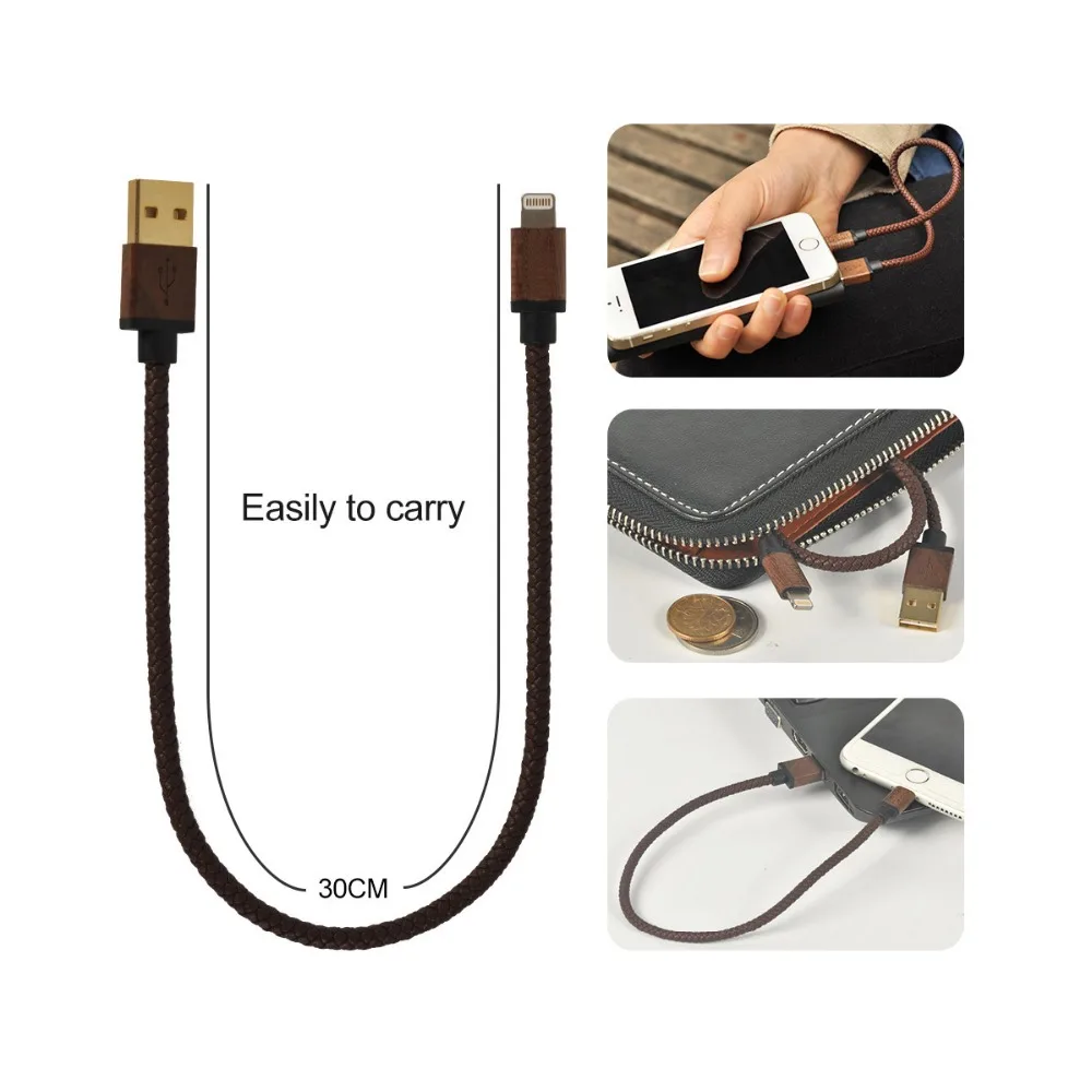 MFi Сертифицированный зоресин 30 см короткий USB кожаный плетеный кабель для iPhone XS Max