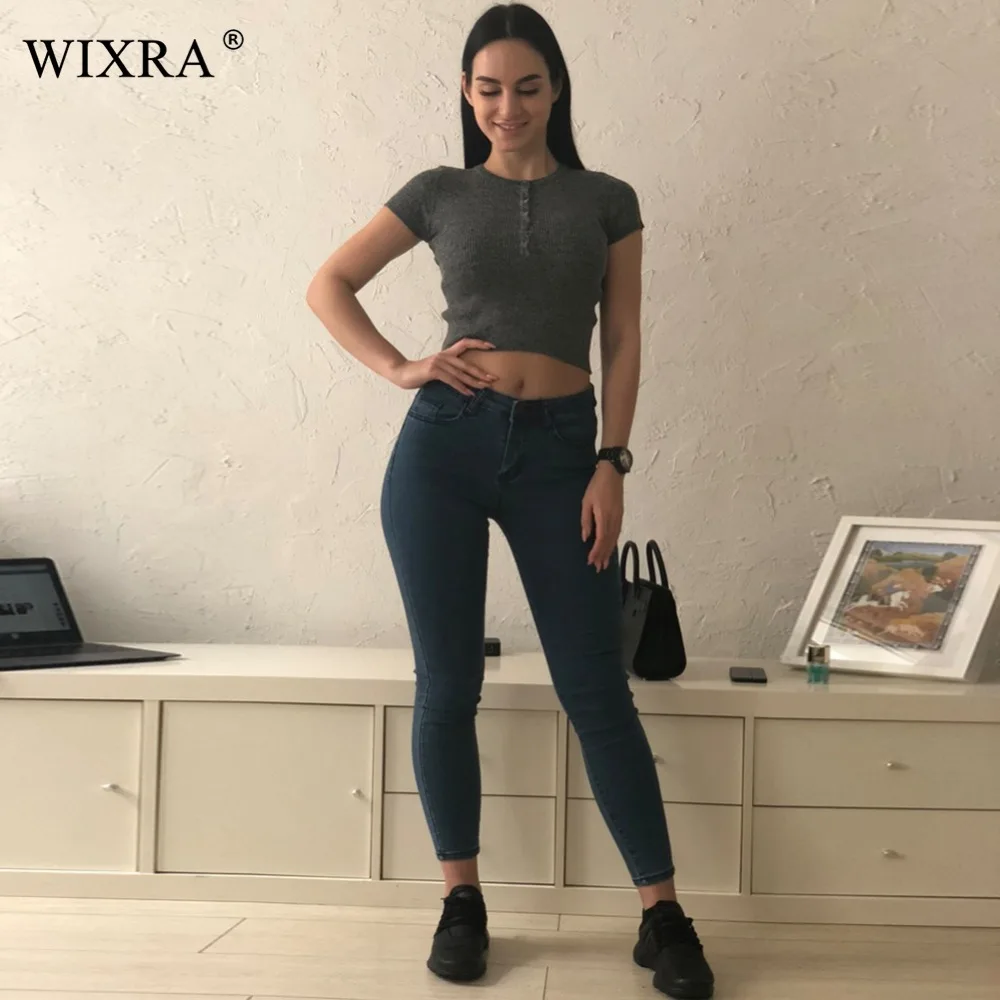 Wixra Basic Sweater 2018 Women Summer Knitted Sweaters and Pullovers Short Sleeve Shirts Solid Slim Cropped | Женская одежда