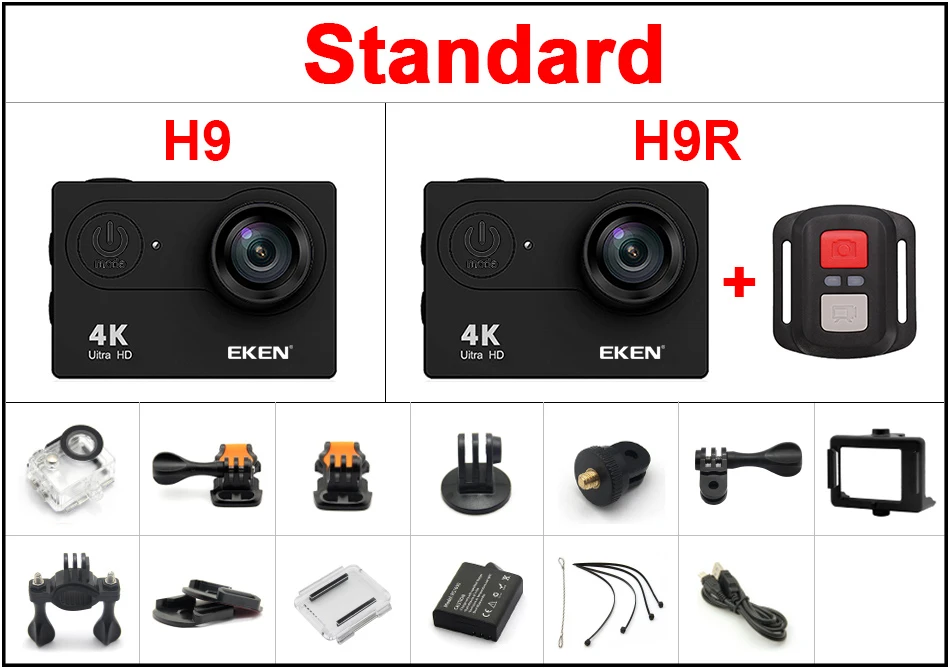 EKEN H9R/H9 Экшн-камера Ultra HD 4 K/25fps WiFi 2," 170D Подводная Водонепроницаемая видеокамера на шлем Спортивная камера