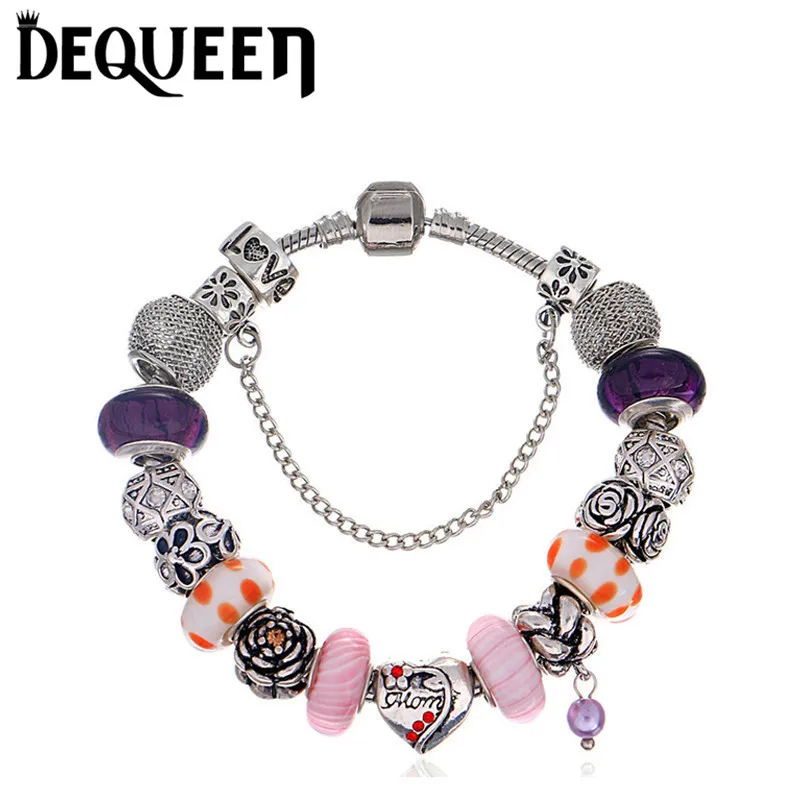 Женские браслеты-шармы с сердечками и бусинами из муранского стекла | Украшения