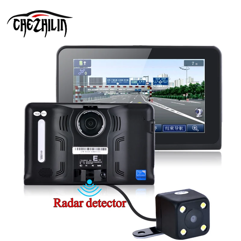 7-дюймовая GPS-навигация Android DVR-видеокамера 16 ГБ Allwinner A33 Quad Core 4 CPU Радар-детектор заднего вида C on.