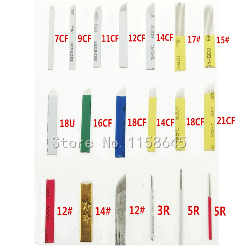 

1000Pcs Top Eyebrow Tattoo Needles Permanent Makeup Microblading Blade Available 7/9/12/14/16/18U and 12/15/17 Fog Needles Etc