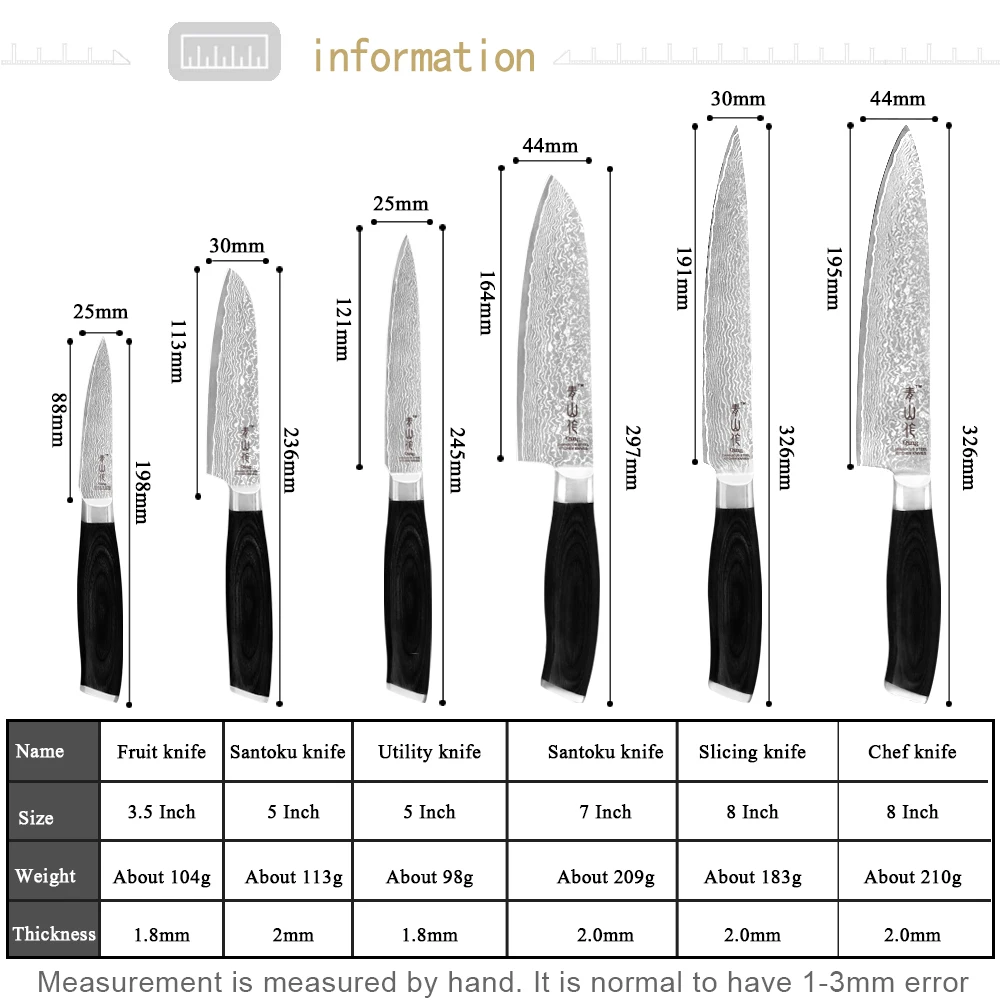 Цин дамасский поварской нож Santoku Дамасская сталь кухонные ножи черного цвета