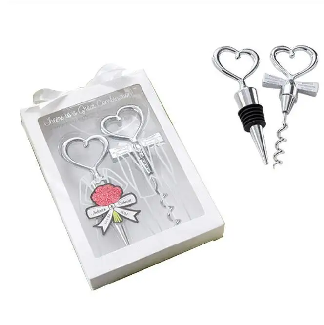 

Heart Shape combination Couple wine bottle opener corkscrew and Stopper Set Wedding Souvenirs for guest 300pcs(150sets)/lot