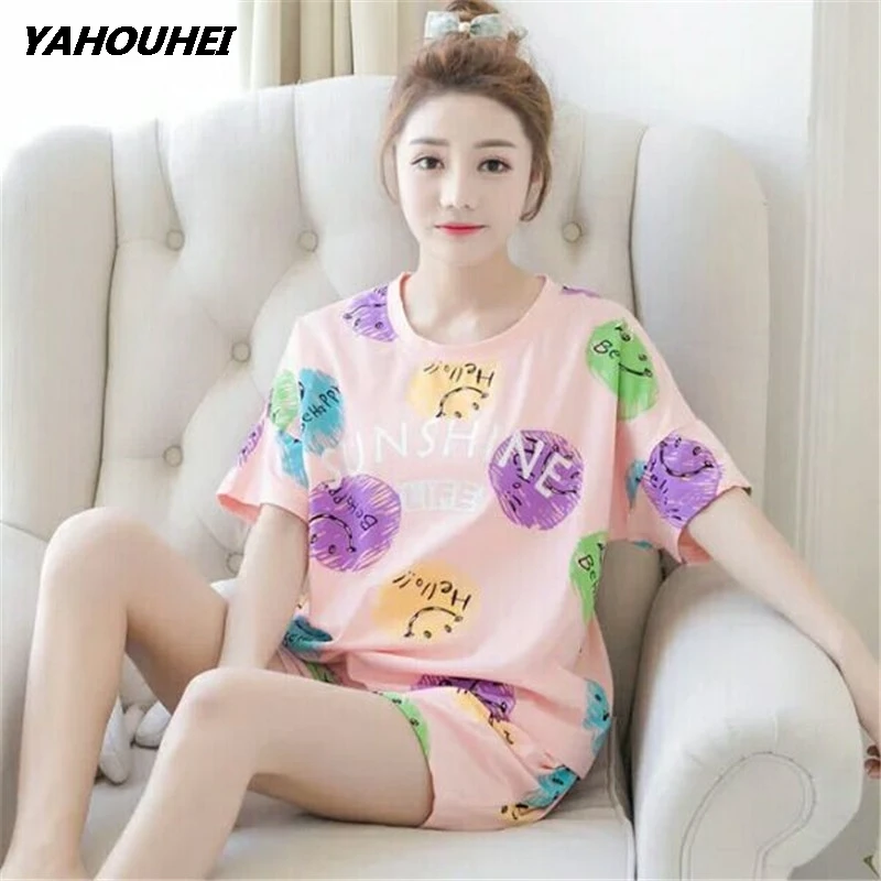 duancaixiaolian pink Женские пижамные комплекты с коротким рукавом, розовая рубашка с буквенным принтом и черные шорты, пижамный комплект, летняя одежда для сна, домашняя одежда - Цвет: duancaixiaolian pink