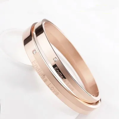

Endless Love Vintage Crystal Couple Bangle Titanium Rose Gold Silver Plated Birthday Gift Woman Jewelry Free Shipping Never Fade