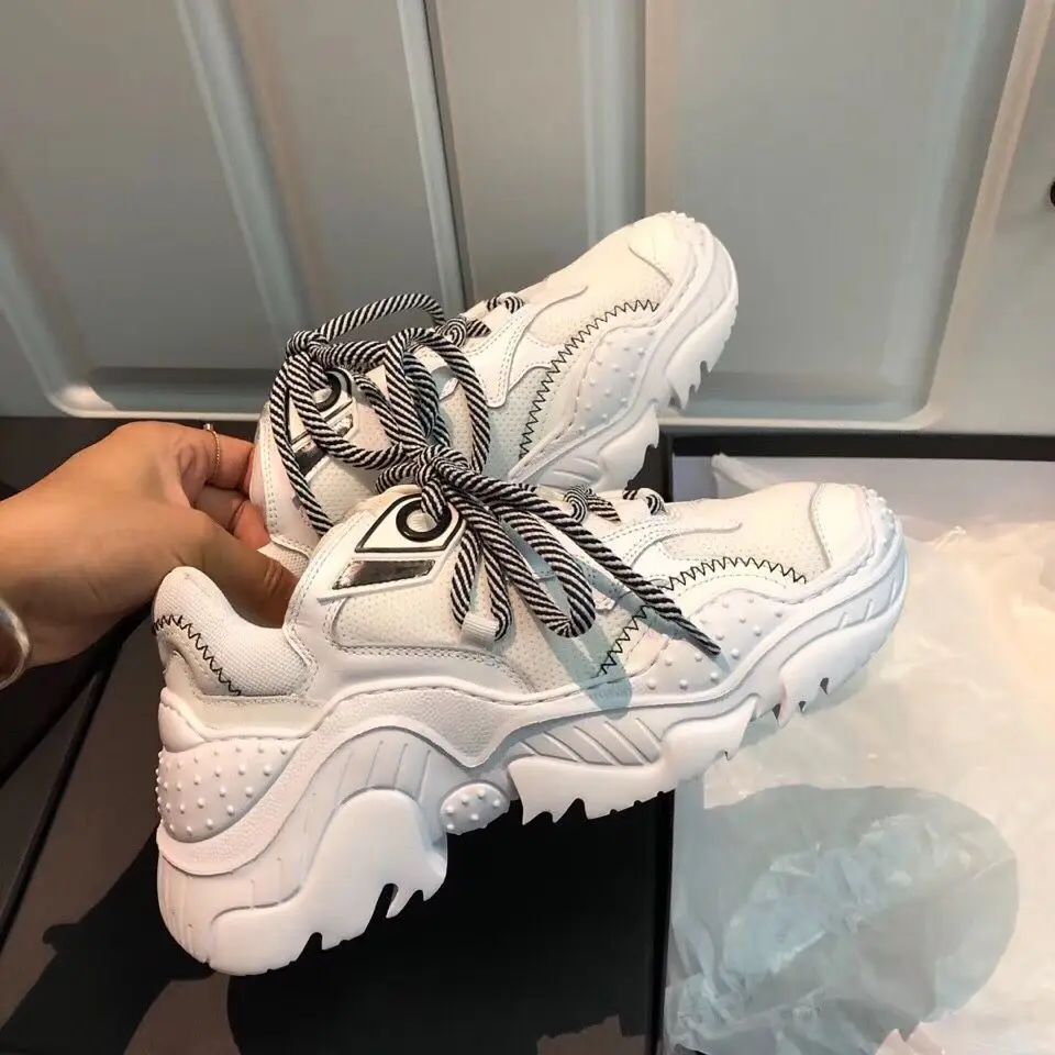 Белый Buono Scarpe/женские брендовые кроссовки; повседневные кроссовки на толстой платформе; разноцветная обувь из натуральной кожи; женская обувь; - Цвет: Белый