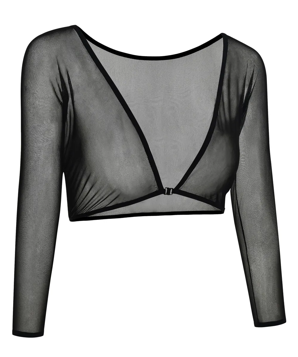 Black Mesh Sleeve Женский укороченный бархатный болеро с длинным рукавом, женский жакет-болеро, кардиган, верхняя одежда, большие размеры - Цвет: Black Mesh Sleeve