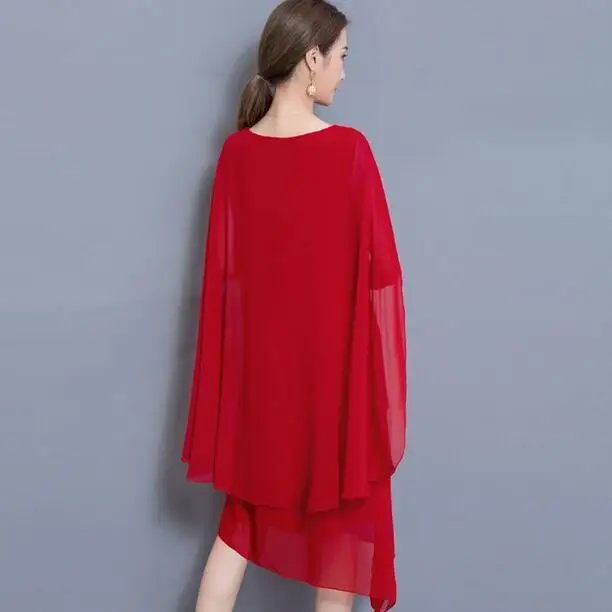Шифоновое асимметричное женское платье большого размера с накидкой Vestidos летнее