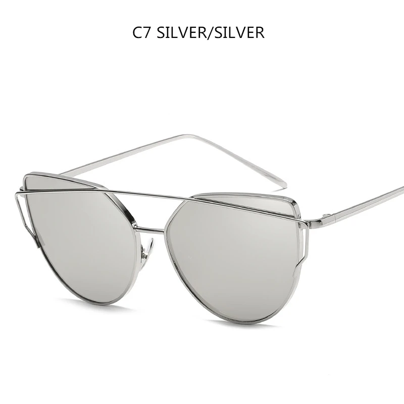 Silver Silver Новая мода кошачий глаз солнцезащитные очки для женщин Роскошные брендовые дизайнерские зеркальные линзы Винтажные Солнцезащитные очки розовое золото металл UV400 oculos - Цвет линз: Silver Silver