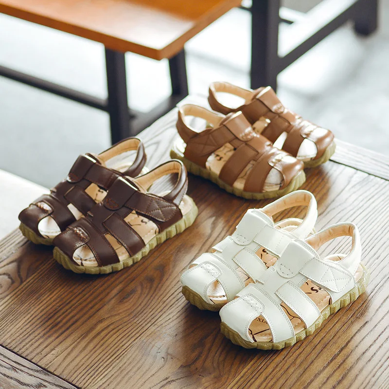 2018 детские сандалии для мальчиков кожаные на мягкой подошве летняя пляжная обувь