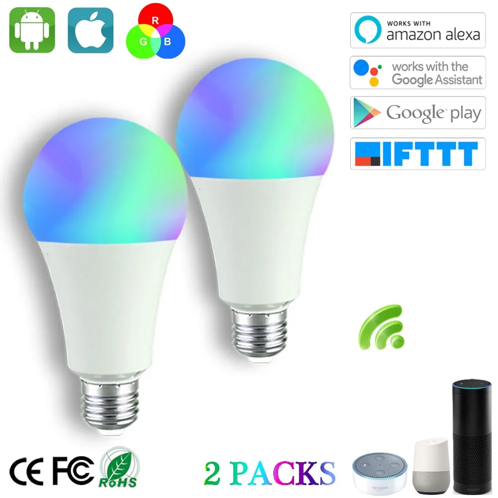 Умная лампа 5 Вт RGBW умная светодиодная затемняемая Wifi E27 работает с Alexa Google Assistant