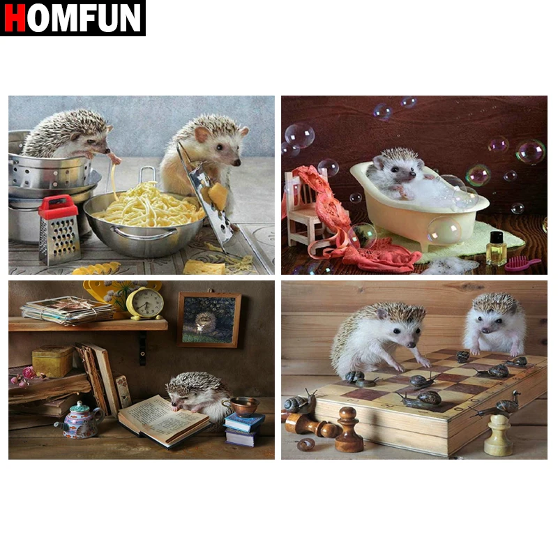 Алмазная живопись HOMFUN вышивка крестиком Ежик полноразмерная квадратная круглая