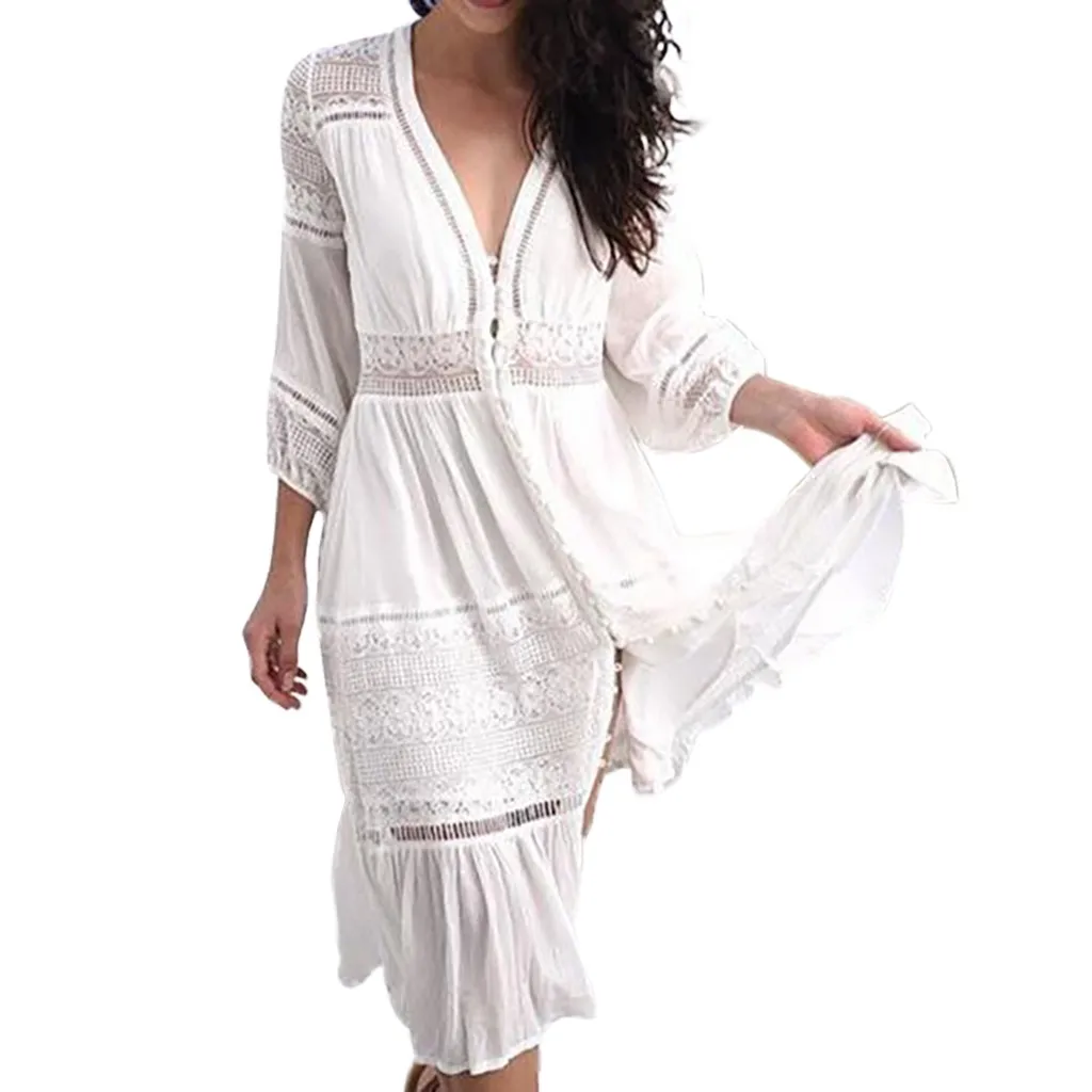 SAGACE женские платья 2019 сексуальные кружевные с вышивкой Vneck Обрезанные рукава