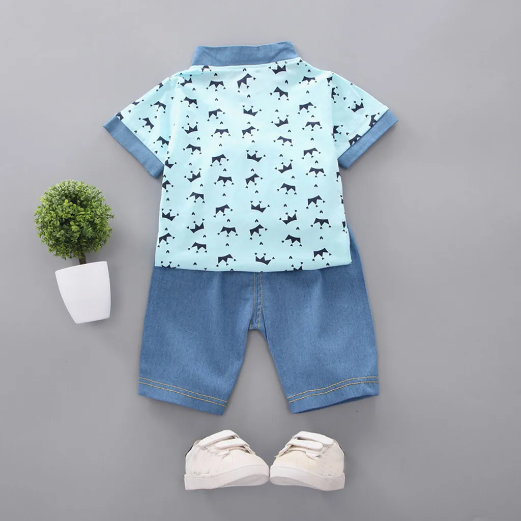 Kids Clothes Boys Summer Crown T Shirt Tops+ Denim Shorts Pants 2pcs Set erkek bebek giyim vetement enfant fille | Детская одежда и
