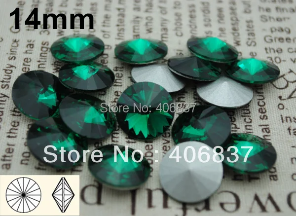 

100pcs/Lot, 14mm Emerald Crystal Rivoli Fancy Stones, Free Shipping! Chinese Top Quality Crystal Rivoli Fancy Stones
