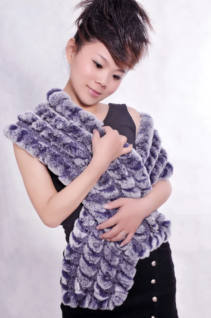 The 2014 explosion models of female rabbit hair scarf in the long winter fur Rex Rabbit Korean blue |
