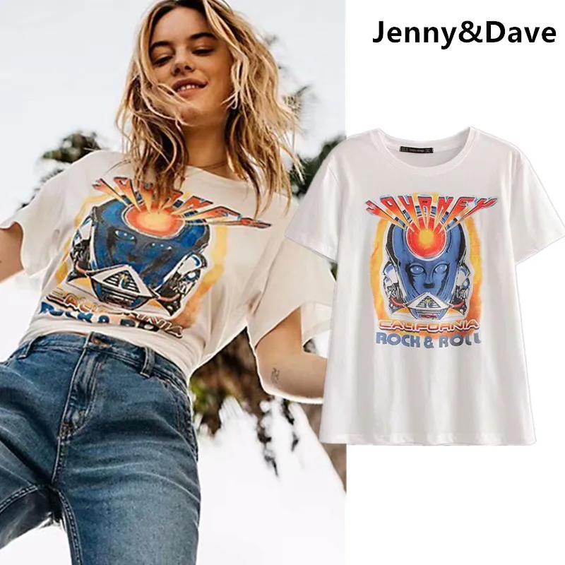 Женская футболка Jenny &amp Dave винтажная хлопковая в стиле рок с круглым вырезом и