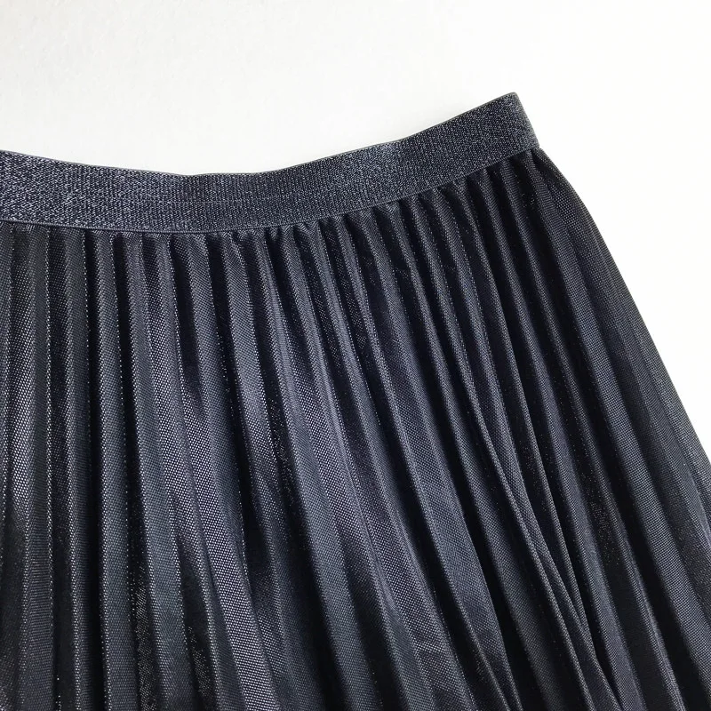 

3 Cololrs Available 2020 Spring New Arrival Bright Gold Saias Na Altura Do Joelho Metallic Flash Pleated Skirt Free Shipping