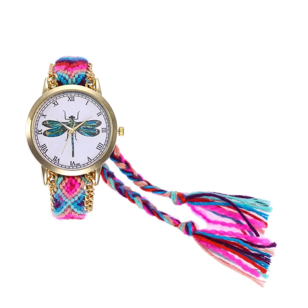 Часы Dragonfly с узором циферблат из золотого сплава шерстяной сплав ремешок 20 мм