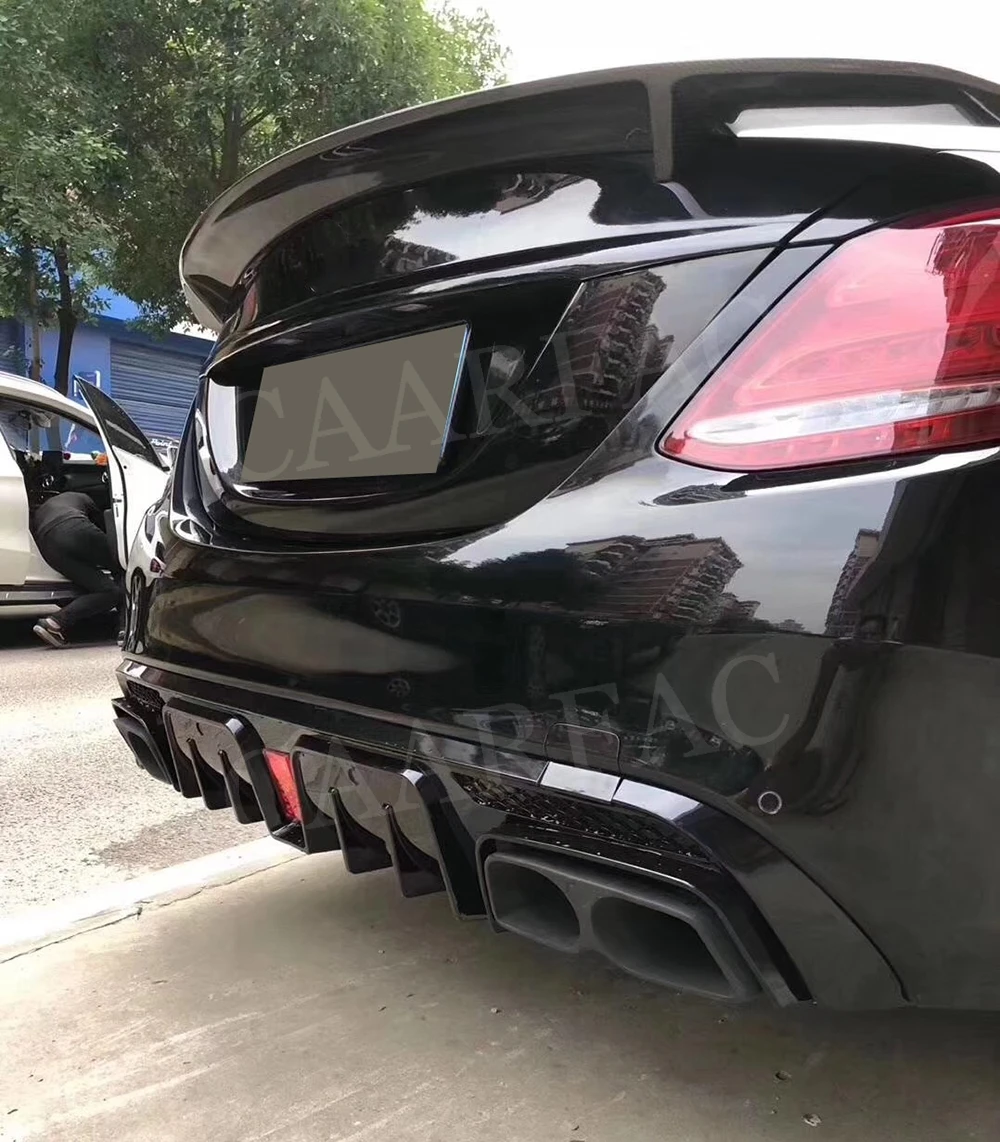 C Class ABS диффузор губа на задний бампер с выхлопная система для Benz W205 C200 C300 C43 C63 AMG