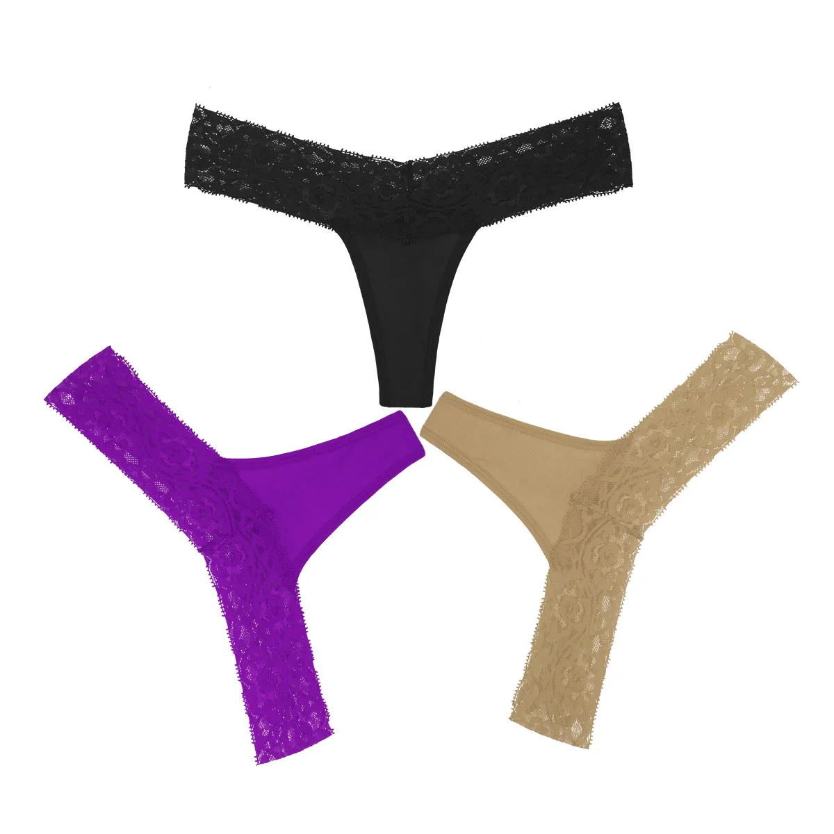 black purple nude 3 шт./упак., элегантные кружевные Хлопковые женские трусики-танга, большие размеры, трусики, нижнее белье, сексуальные трусы Modis, дамское нижнее белье Танга - Цвет: black purple nude