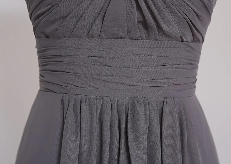 

Gray Cheap Bridesmaid Dresses Under 50 A-line Cap Sleeves Chiffon Lace Open Back Wedding Party Dresses