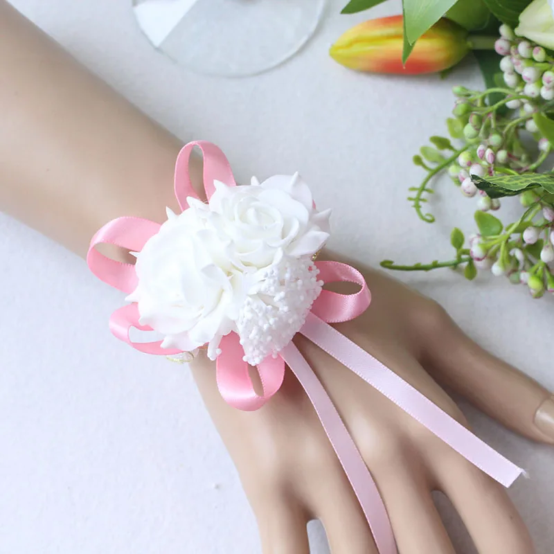 YO CHO Prom Beutiful PE розы вечерние цветы на запястье Свадебные наручные Цветы розовые подружки невесты шелковый корсаж ручной цветок для свадьбы - Цвет: pink