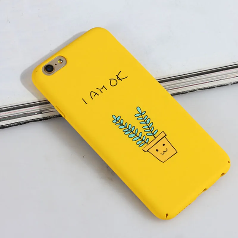 BR CENTENARIO(BR CENTENARIO) Cute Cartoon Smile Case For iPhone X 8 Plus Yellow Plant Words Hard PC Back Cover iPho |