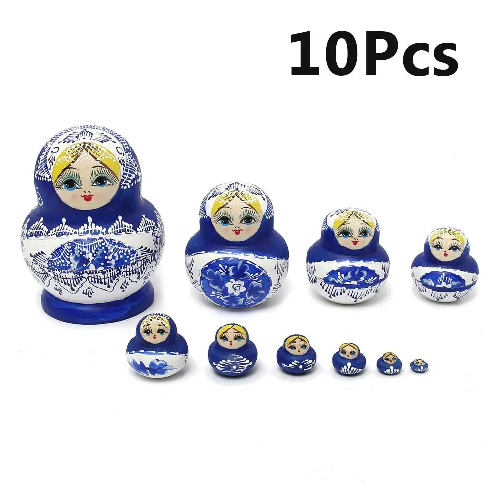Royal Blue Dolls 1 Набор, деревянные русские куклы, детские игрушки, подарки, животные, Санта-Клаус, Иисус, девочка, сделай сам, неокрашенный пустой эмбрион, гнездовая игрушка-матрешка, подарок - Цвет: Royal Blue Dolls