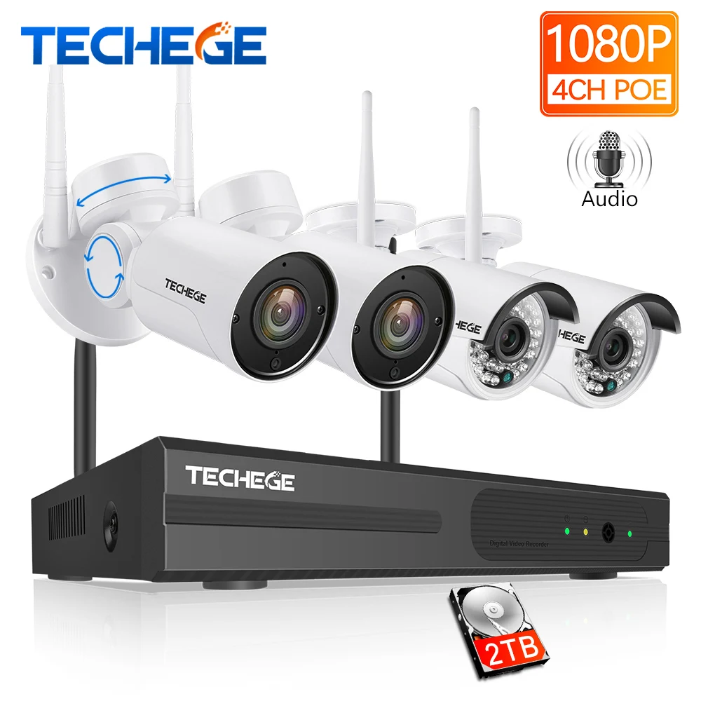 Techege 4CH Гибридный 1080 P видеокамера с Wi Fi системы NVR комплект Открытый водостойкий