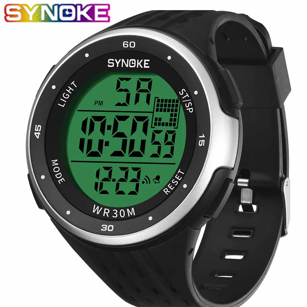 SYNOKE Men Digital Watch Sports Brand Waterproof Luminous Wristwatches Shockproof Large Dial Electronic Male Wrist Clock Men