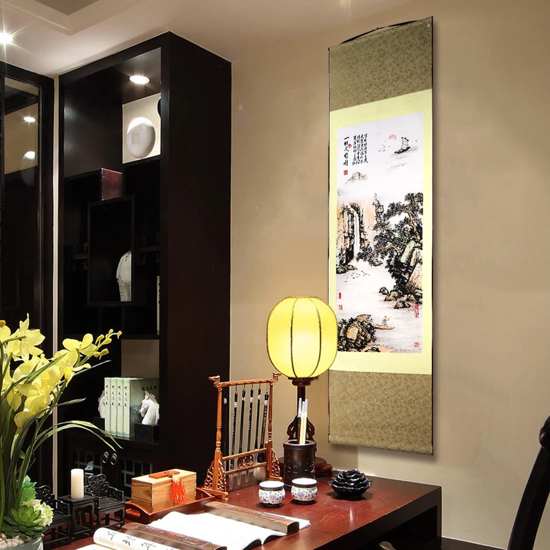 Tangfoo Wall Art Traditional Chinese Famous Painting Mountains Ink Silk Smooth Sailing Calligraphy Home Decoration | Дом и сад