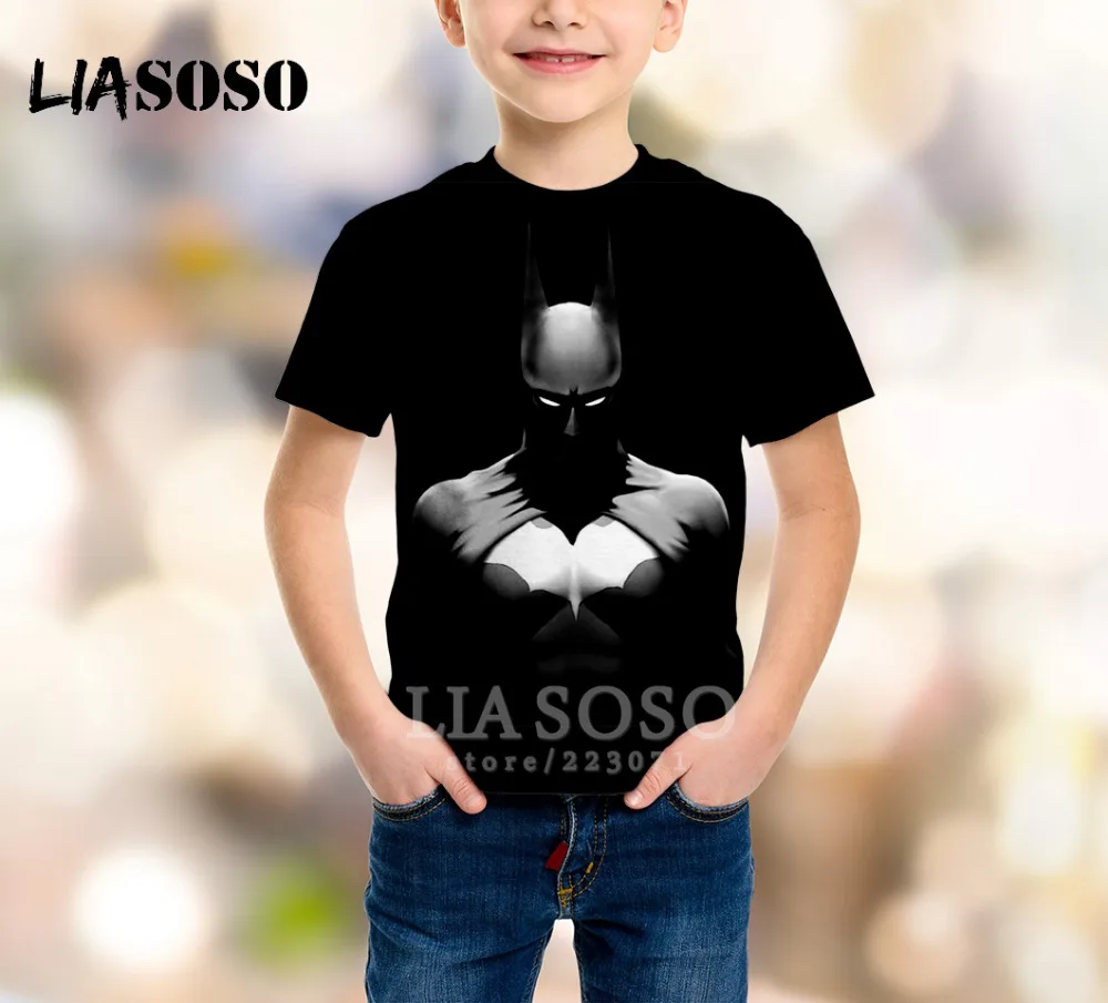 LIASOSO/Новая летняя детская модная Толстовка Футболка с 3D-принтом Бэтмен детский