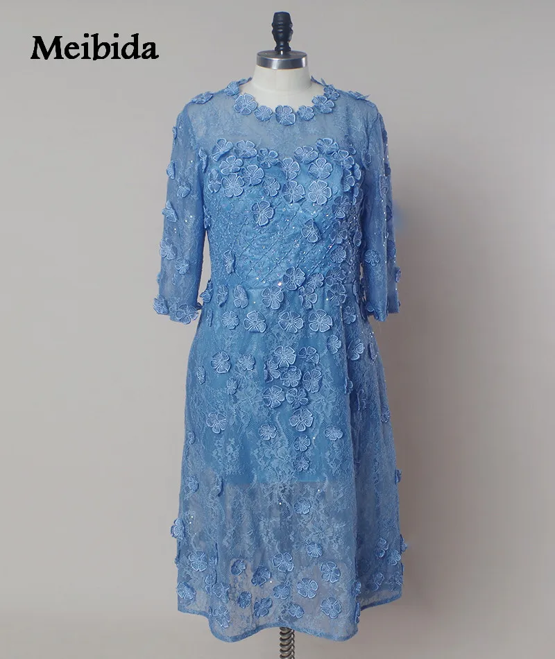 Синие пикантные See Through короткое вечернее платье с кружевными цветами