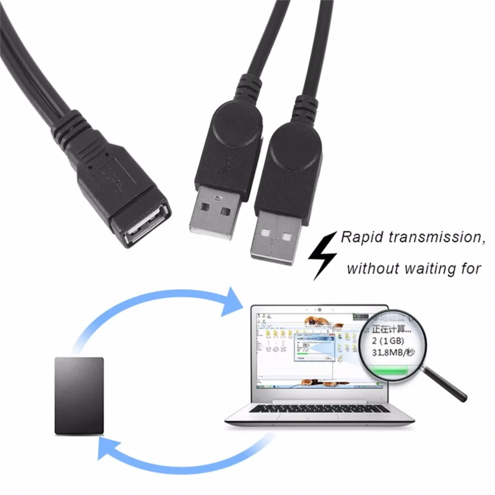 Удлинительный кабель 30 см USB 1 гнездо на 2 двойных порта адаптер питания Y образный