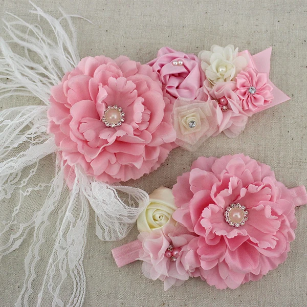 2 шт./компл. розовый белый слоновая кость пояс с цветами для маленьких девочек