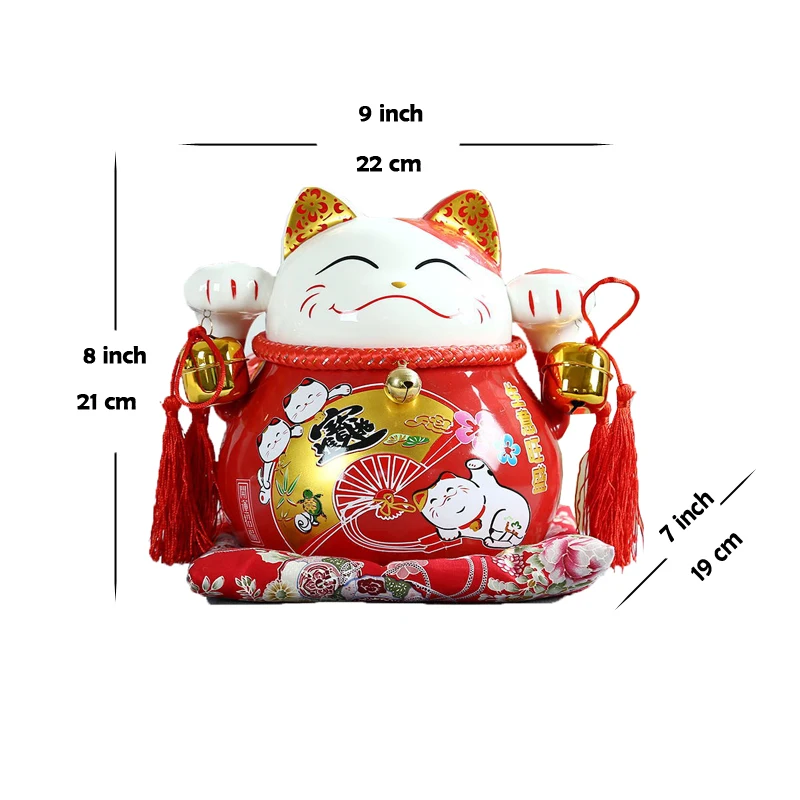 Rich Cat Red Перепелиное яйцо 11 дюймов Керамическая Свинья-копилка, 9 дюймов Lucky Cat», «поросенок, большой Ёмкость деньги банк экономить горшок денежный ящик для детей «Человек-паук», домашний декор - Цвет: Rich Cat Red