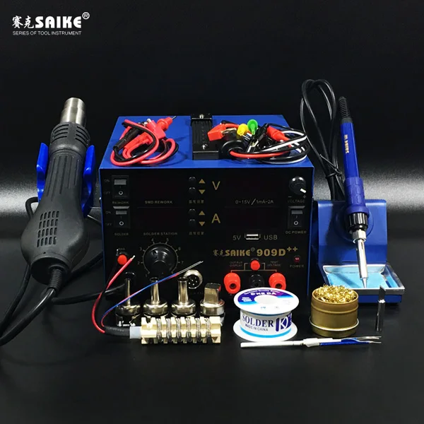 Package 3 3 in1 SAIKE 909D++ горячий воздух паяльная станция De паяльная станция постоянного тока Регулируемый источник питания 15 V 2A - Цвет: Package 3