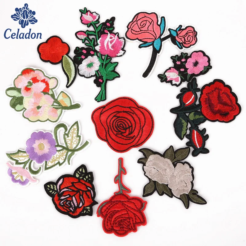 Многоцветная красная роза цветок вышивка патч мотив аппликация Шить Утюг на