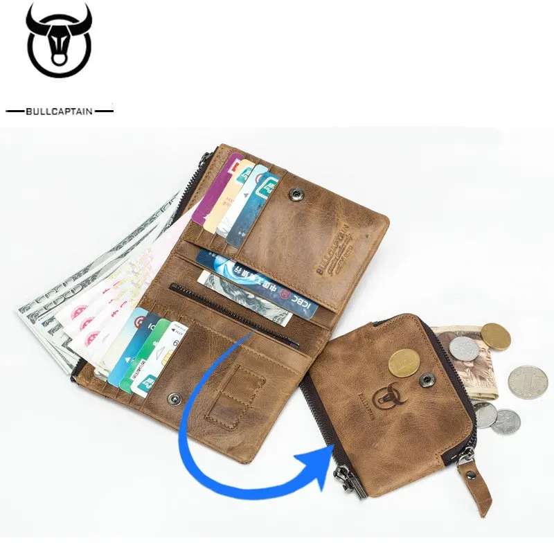 BULLCAPTAIN/мужские кошельки из натуральной кожи короткий кошелек для монет маленький