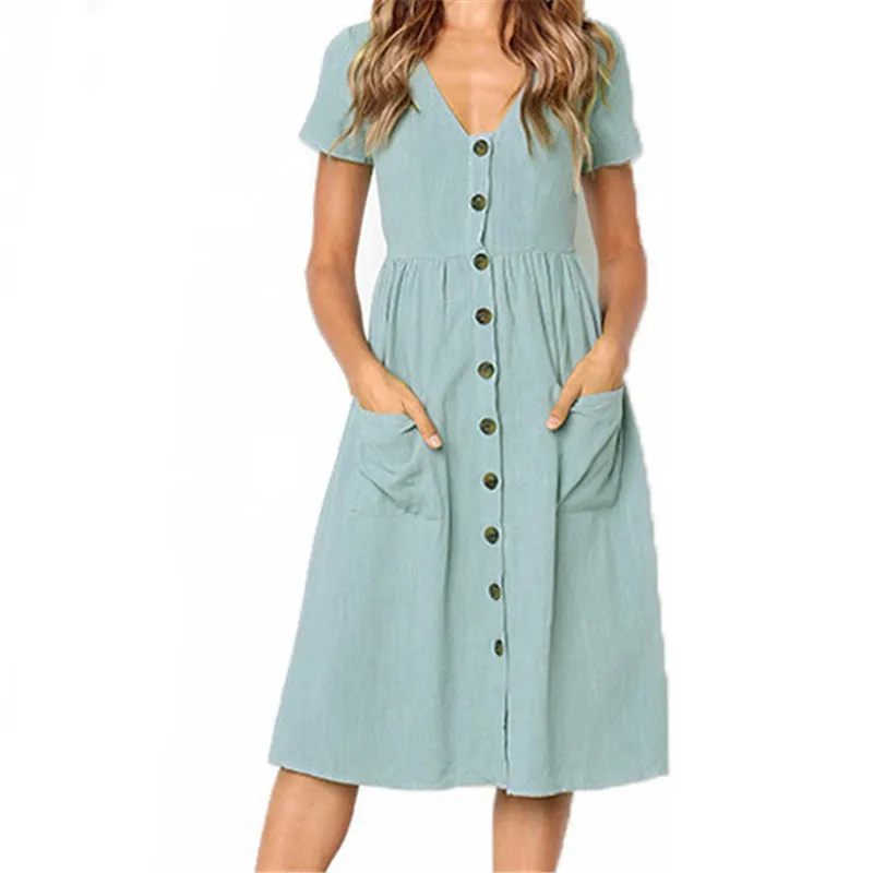 Женское платье летнее Хлопковое Женская туника с v образным вырезом коротким