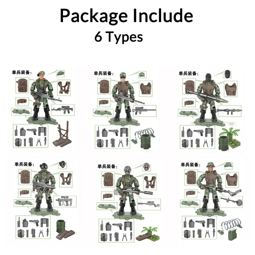 6 set Soldier CL 6 стилей, набор мини-солдатиков, фигурки со строительными блоками, оружейный армейский совместим со всеми основными брендами, Военная серия, подарок для детей - Цвет: 6 set Soldier CL
