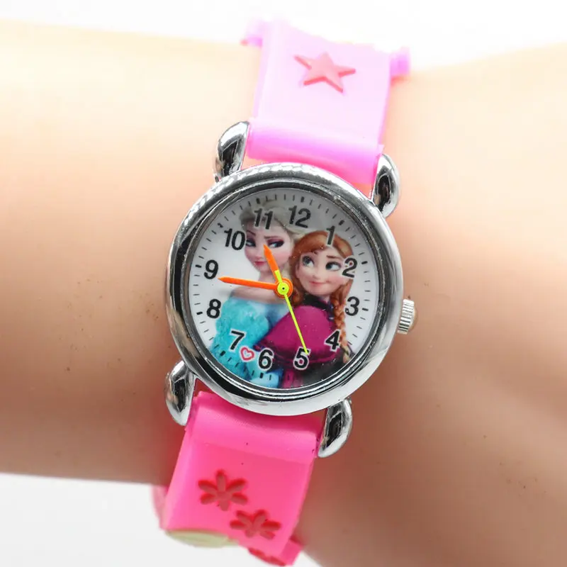Relojes Mujer Infantil Reloj Принцесса Эльза Анна мультфильм часы 3D Детские кварцевые наручные часы - Цвет: Розовый